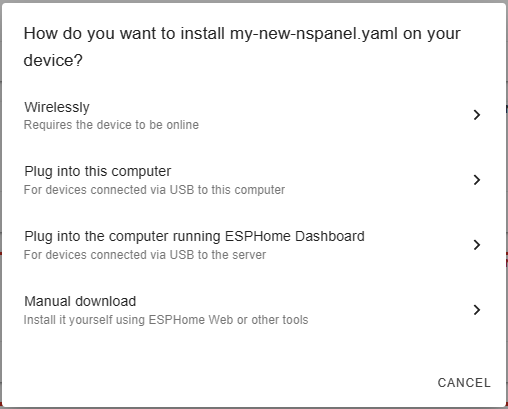 ESPHome Dashboard Install Option